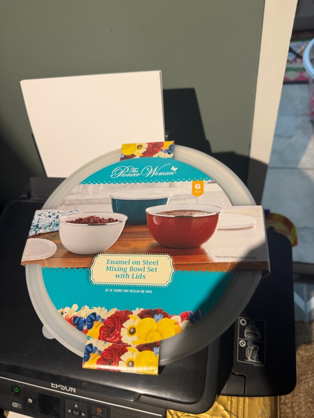 The Pioneer Woman White Enamel Mixing Bowl Set with Lids - Floral Accent